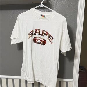 BAPE White and Brown Logo T-Shirt